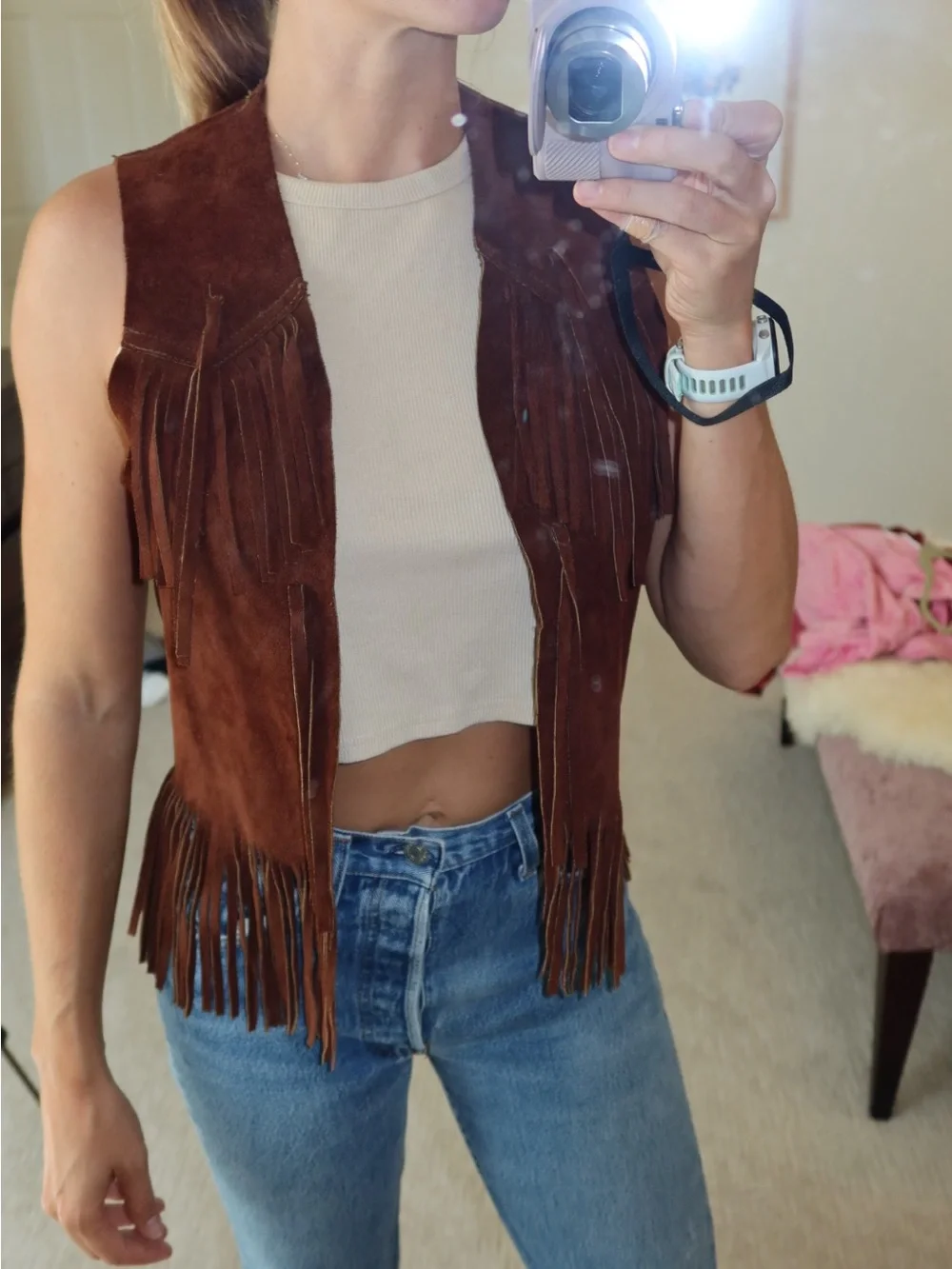 Western Vintage Brown Suede Fringe Vest - Women